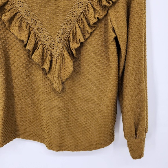 3/$25 J Crew Ruffle Trim Honeycomb Knit Top XXS Textured Eyelet Trim Brown AH926 - Picture 8 of 10